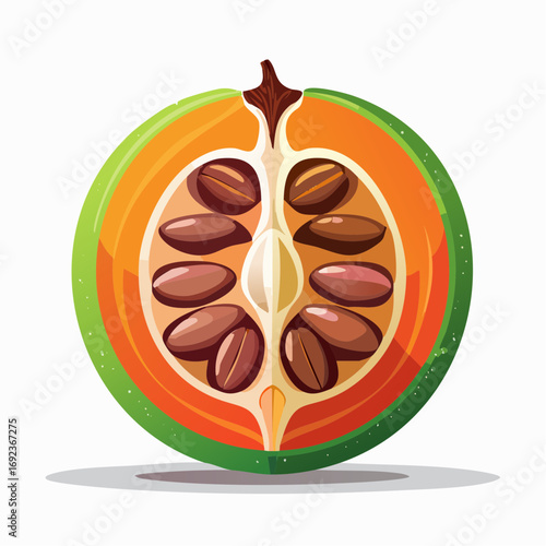 Cross Section Of A Fruit With Coffee Beans