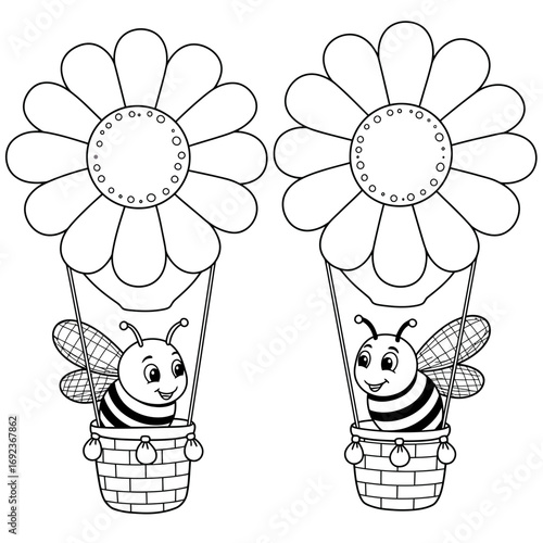 Cute Teddy Bear Hot Air Balloon Coloring Page – Kids Printable Illustration