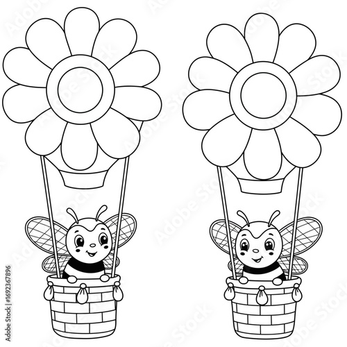 Cute Teddy Bear Hot Air Balloon Coloring Page – Kids Printable Illustration