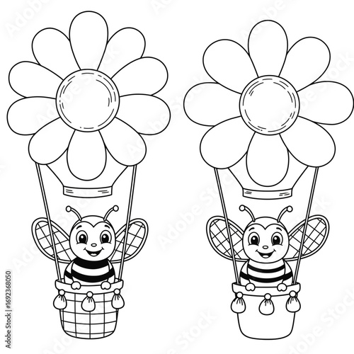 Cute Teddy Bear Hot Air Balloon Coloring Page – Kids Printable Illustration