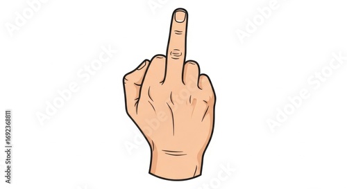 Hand Showing Middle Finger, Offensive Gesture, White Background.
