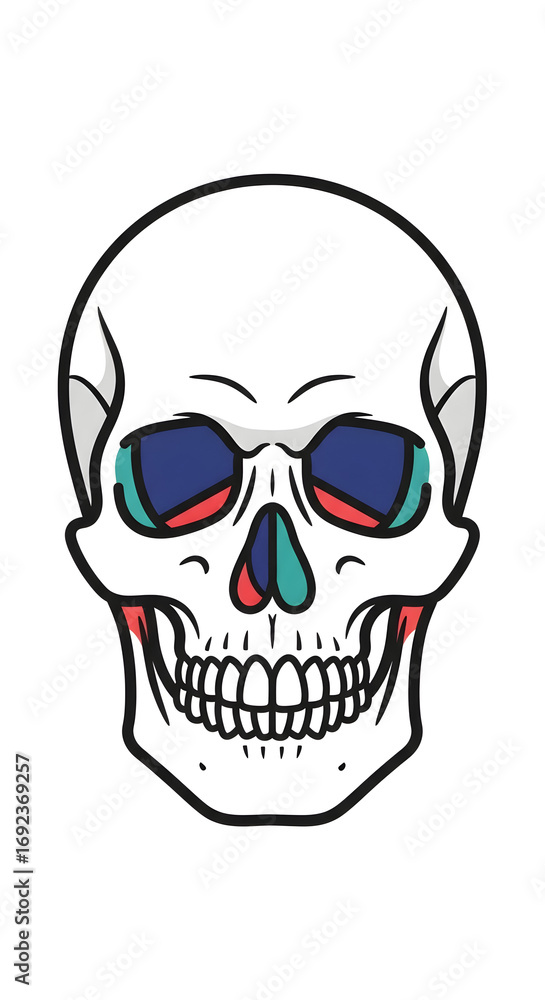 Fototapeta premium Skull Illustration with Colorful Eyes on White Background