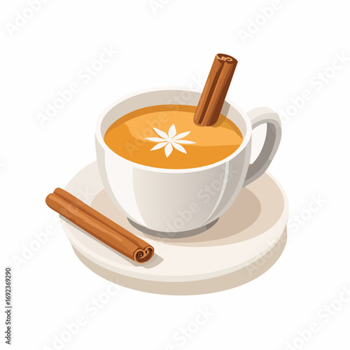 Isometric Cup Of Hot Tea With Cinnamon Sticks
