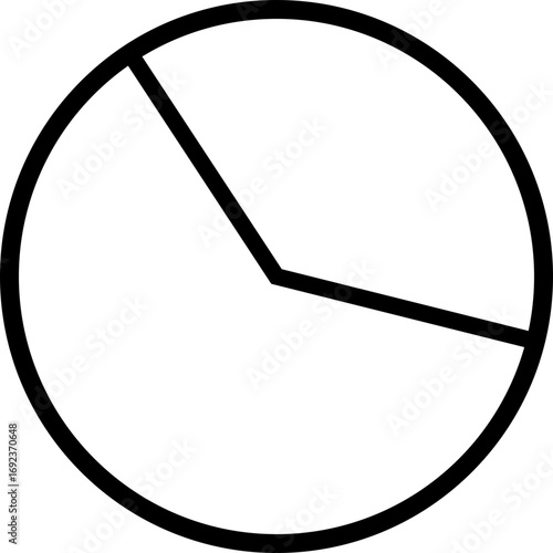 Pie Chart icon. Simple clock face illustration with two hands indicating a time within the circle outline shape