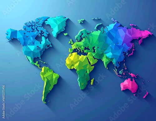 Polygonal world map with vibrant colors