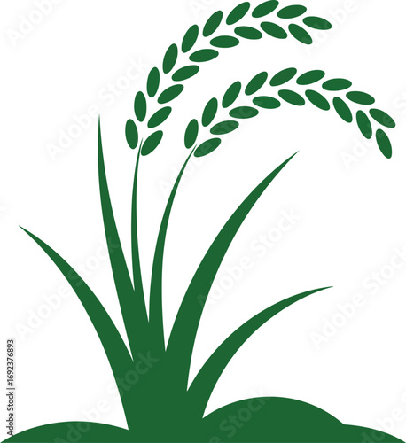 Vibrant green rice plants swaying gently represent growth and abundance in this simple, elegant design