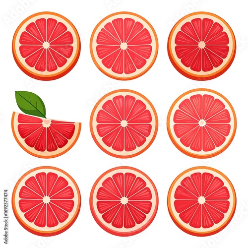 Grapefruit slices in various views