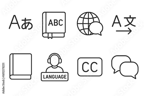 Language translation and communication icons set