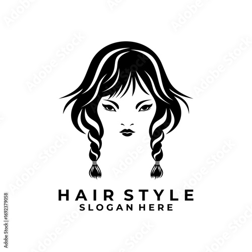 Women hair stylist logo design vector. Hair salon logo. Women face with beauty hair logo