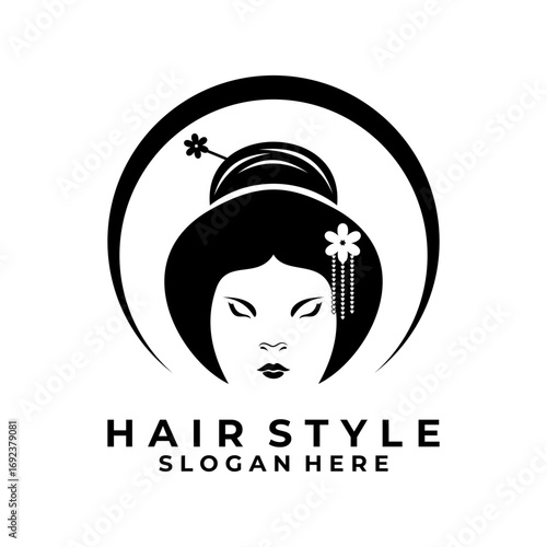 Retro Vintage Women Hair stylist logo design vector. Beauty women with Old hair style logo template