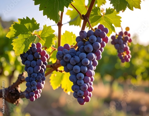 Grapes on vine in sunlight