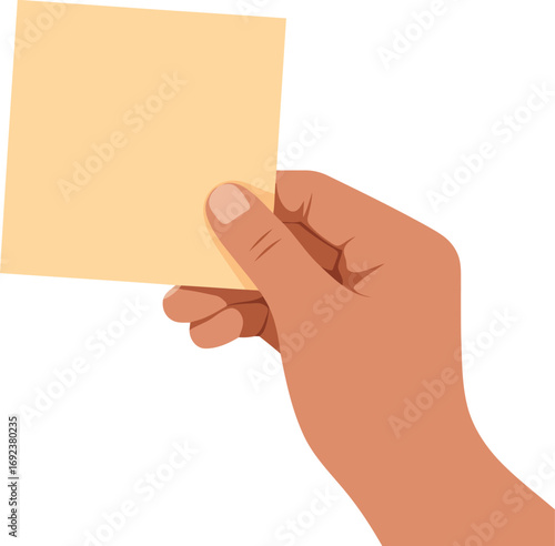 Hand holding a blank peach sticky note ready for your message, perfect for reminders and creative projects