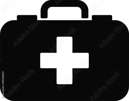 Medical first aid kit icon symbol for healthcare emergency response and safety in minimalist black and white
