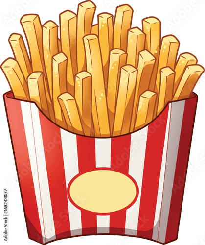 Vector Illustration Golden French Fries in a Red and White Striped Carton
