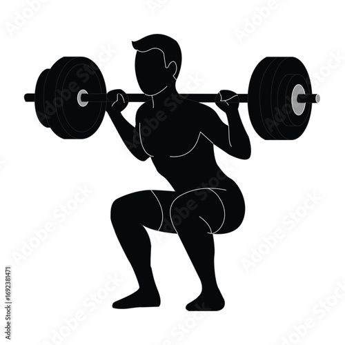 Vector art of silhouette of a man doing a barbell back squat exercise