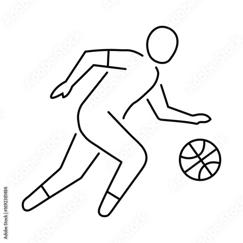 Vector art of line drawing of a basketball player dribbling the ball