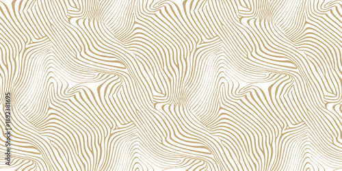 Vector seamless pattern with organic shapes, liquid lines. Abstract gold and white texture with fingerprint line. Trendy golden background with irregular waves, distorted surface. Repeat geo design