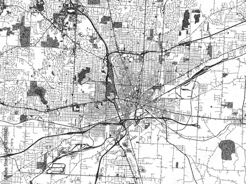 Bilde på lerret Decorative map of Canton, Ohio, in hand-drawn digital style, balancing urban detail with a monochrome look