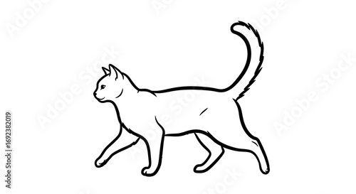 Cat Walking in Simple Black and White Outline Illustration