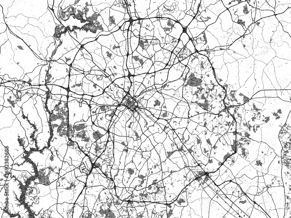 Obraz premium Artistic city map of Charlotte North, Carolina, drawn in a black and white sketch-like style, ideal for posters and wall art.