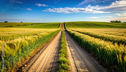 Scenic country road through golden fields