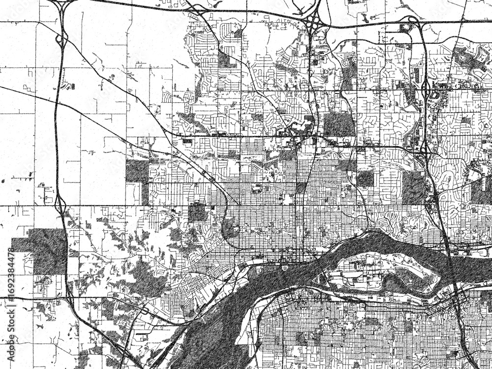Naklejka premium Artistic city map of Davenport Center, Iowa, created in hand-drawn black and white for editorial or decorative projects.