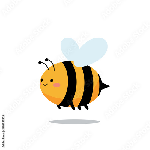 Adorable cartoon bumblebee character flying with transparent wings and cute face