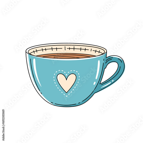Cozy blue coffee cup with heart design perfect for warm beverages and sweet mornings