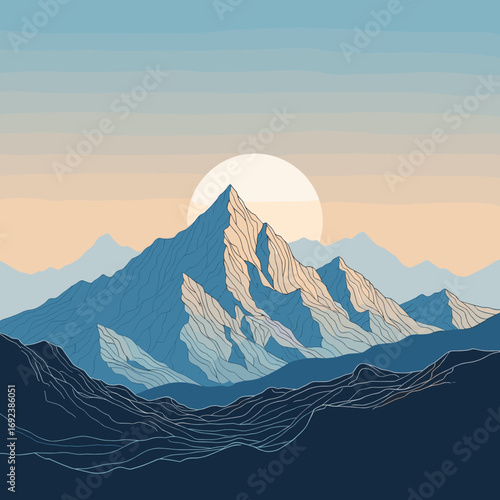 Majestic mountain peaks bathed in the golden glow of a setting sun