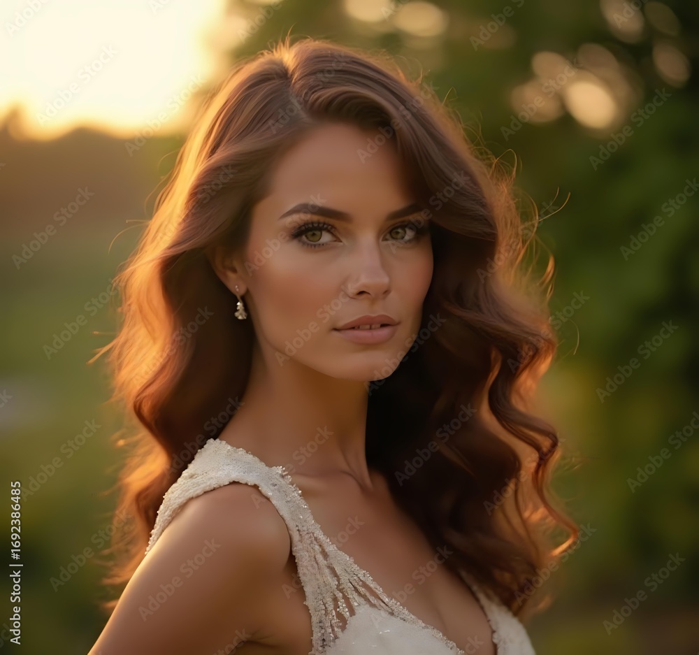 Naklejka premium Green Dress Model With Freckle Portrait