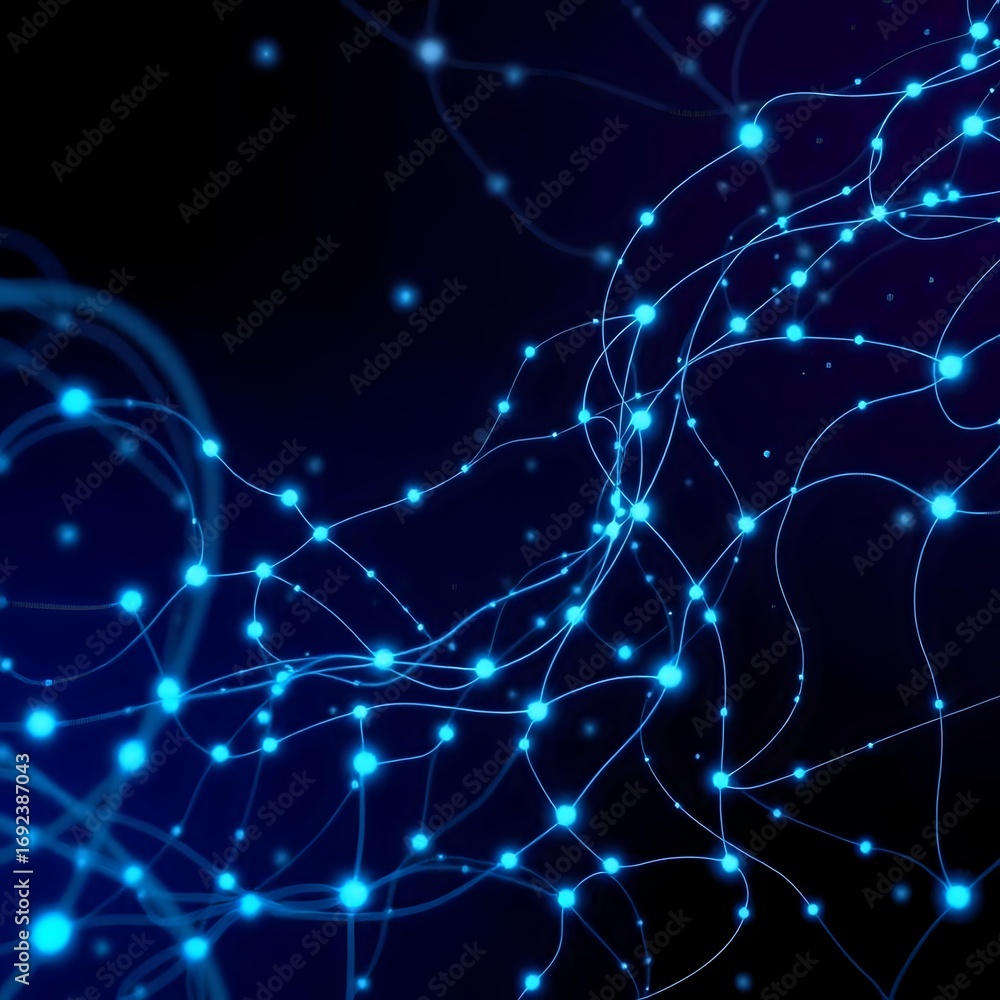 Fototapeta premium Interconnected Neural Network of Dots and Swirling Lines