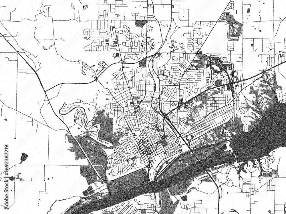 Naklejka premium Artistic city map of Florence, Alabama, drawn in a black and white sketch-like style, ideal for posters and wall art.
