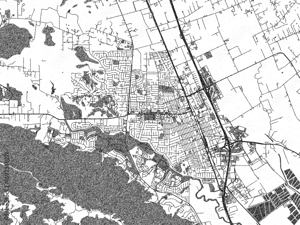 Naklejka premium Decorative map of Gilroy, California, rendered in sketch-like monochrome, ideal for posters and travel projects.