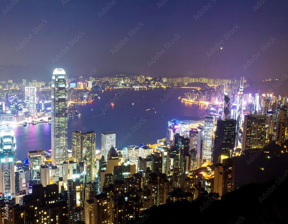Obraz premium Night view of Hong Kong cityscape
