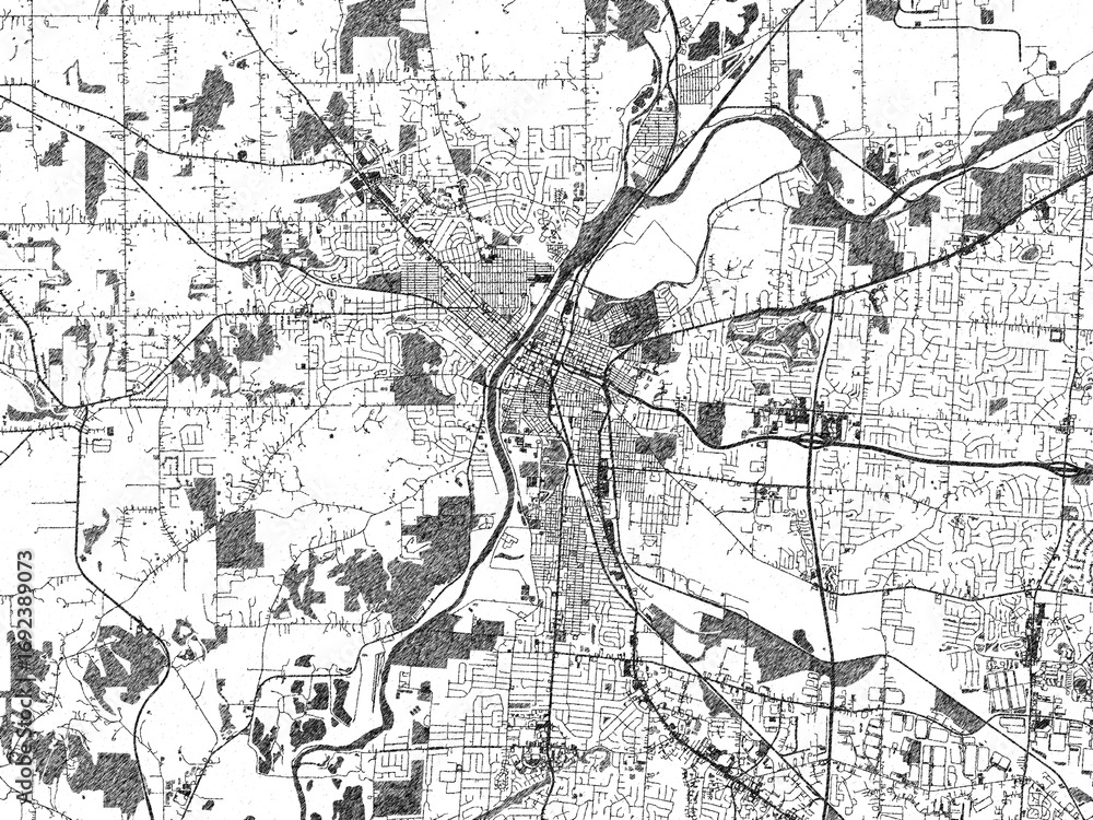Obraz premium Black and white city map of Hamilton, Ohio, illustrated with fine detail and sketch textures.
