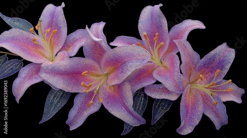 Elegant Purple Lilies with Delicate Petals on Black Background