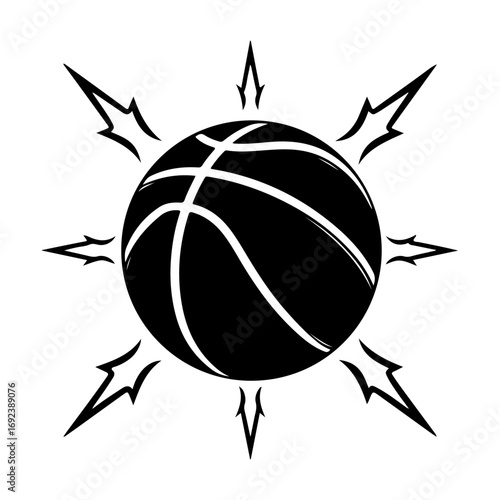 Basketball emblem with spiky starburst design