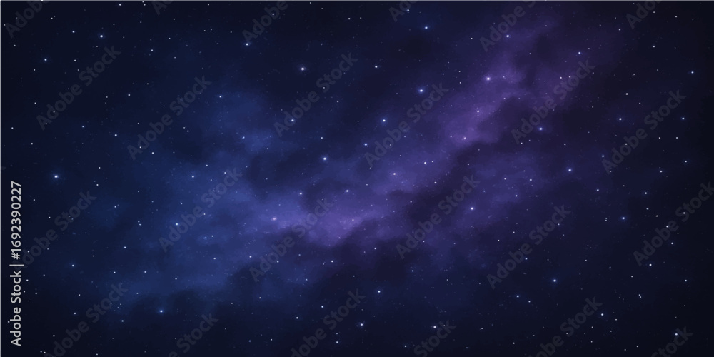 Obraz premium A beautiful blue cosmic starry night sky with bright stars, nebula, and galaxies