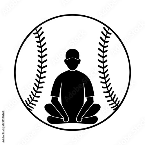 Baseball player meditating inside a baseball