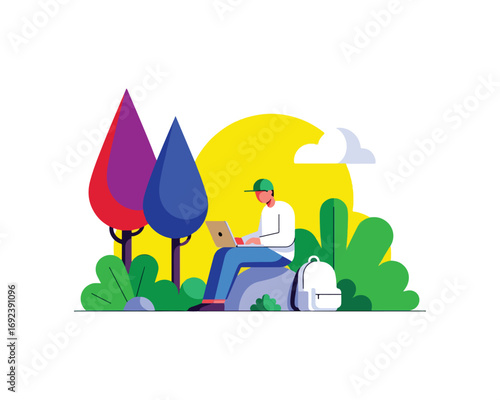 Digital Nomad Working Remotely in Nature