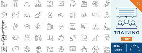 Training icon collection set. Editable stroke.