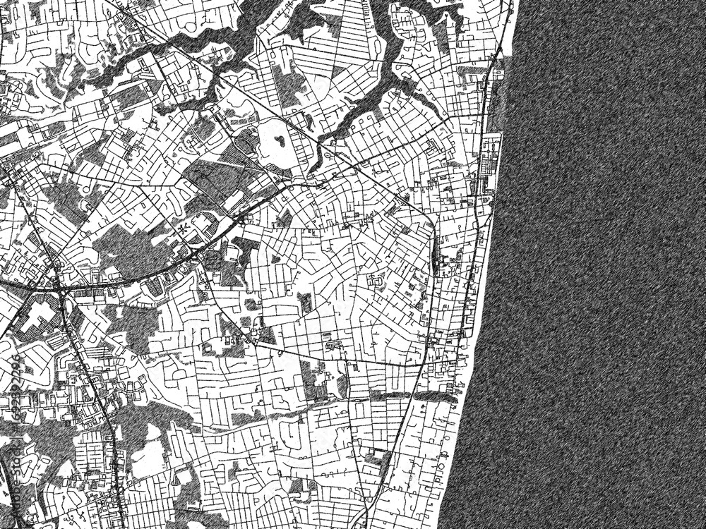 Naklejka premium Black and white city map of Long Branch New, Jersey, illustrated with fine detail and sketch textures.