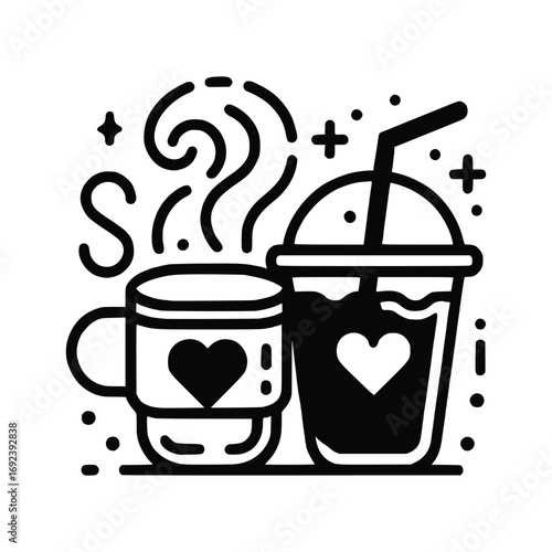 Cute Hot and Iced Coffee Vector with Heart Icons