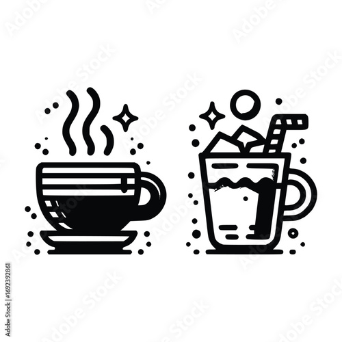 Black and White Coffee Vector – Hot Espresso and Iced Beverage