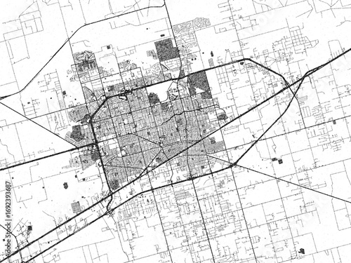 Photos Hand-drawn style map illustration of Midland, Texas, in black and white with detailed streets and neighborhoods