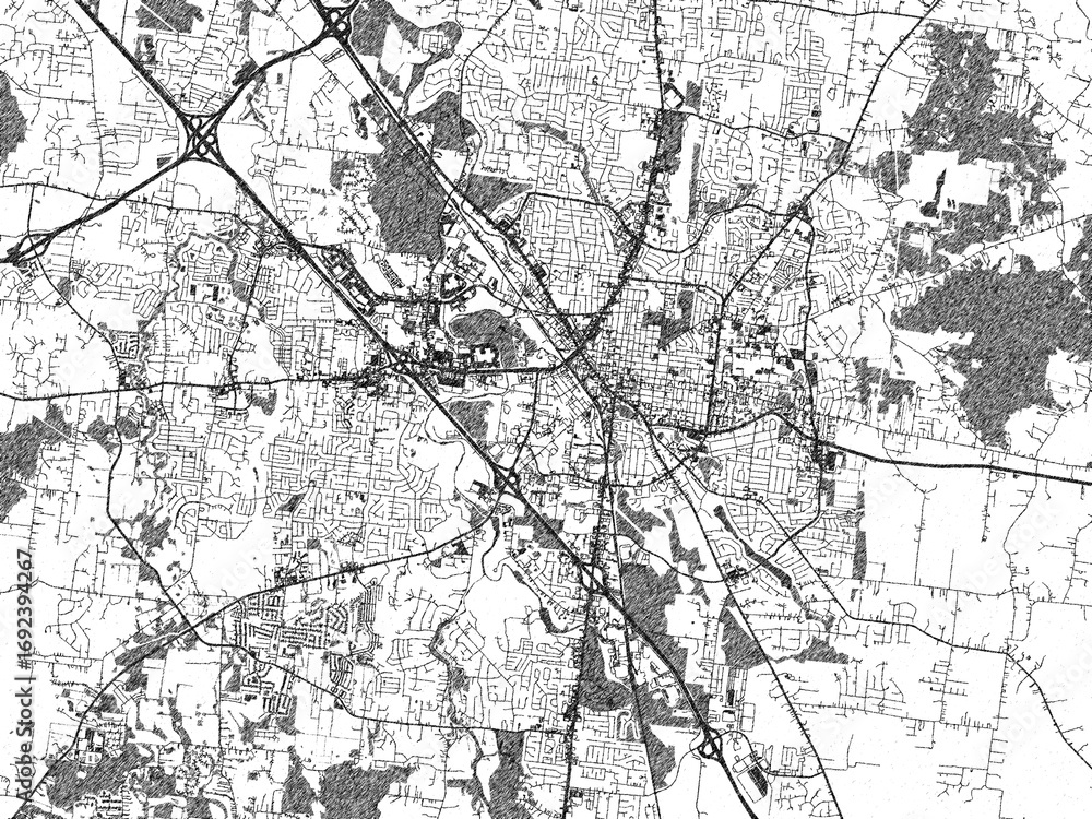 Naklejka premium Sketch-style city map of Murfreesboro, Tennessee, in monochrome black and white, perfect for wall art and editorial use.