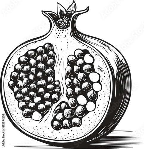 Pomegranate Halved - Detailed Illustration