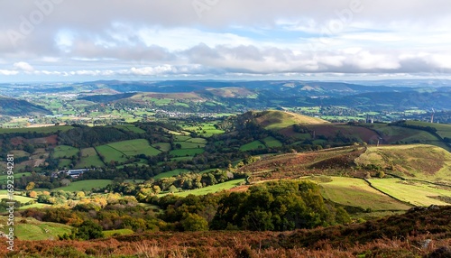 Panoramic view of rolling hills and valleys