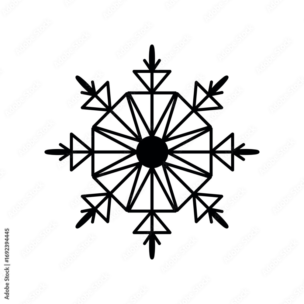Fototapeta premium Modern Abstract Snowflake Icon in Black and White