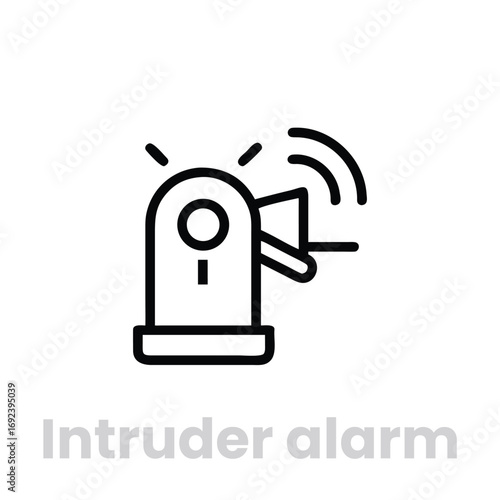 Intruder Alarm Icon – Flat Vector Illustration of Security Alarm System, Burglar Alert, Motion Detector, and Safety Warning Symbol for Home Security, Mobile Apps, UI, and Infographics